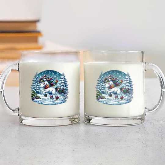 Unicorn in a Winter Wonderland Glass Mugs