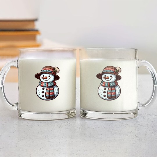 Winter Wonderland: Charming Snowman Illustration Glass Mugs