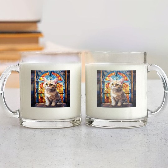 British Shorthair kitten in stained glass Glass Mugs