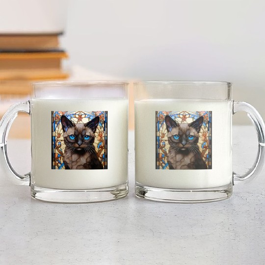 Siamese kitten in stained glass Glass Mugs