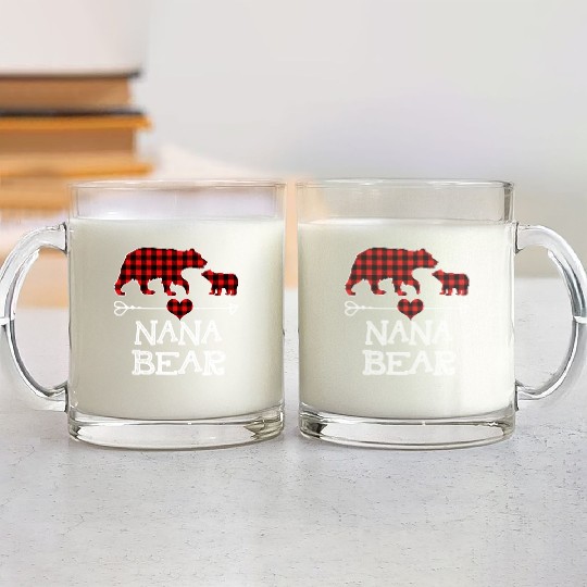 Nana Bear Pajama Red Plaid Buffalo Family Glass Mugs