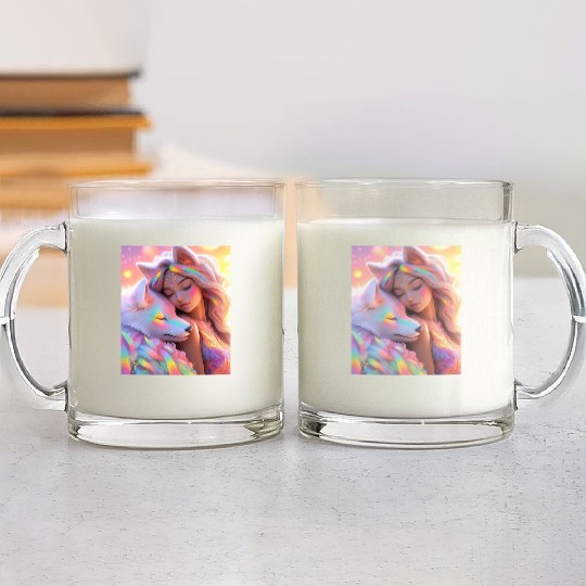 Rainbow Friends - White Wolf and Girl Glass Mugs