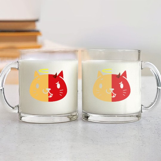 Two Face Cat Angel And Devil Glass Mugs
