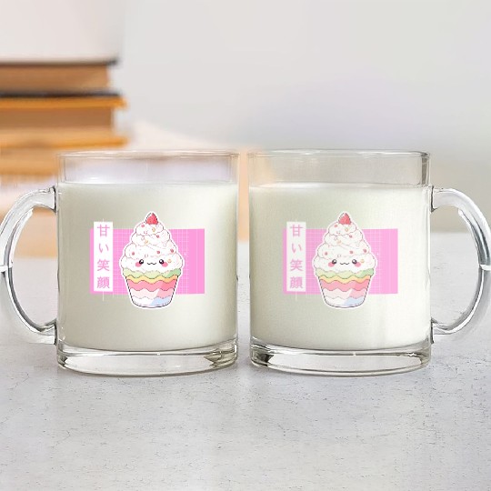 Kawaii Strawberry Cupcake Cute Pastel Japanese Aes Glass Mugs
