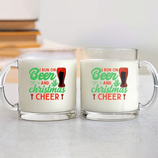 I run on beer and christmas cheer Glass Mugs