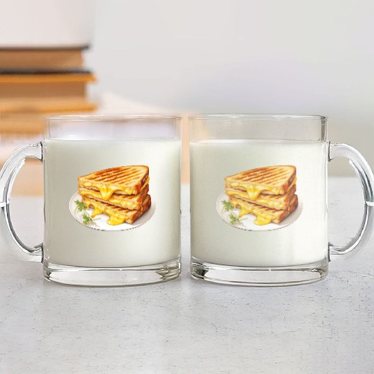 Plate of Grilled Cheese Sandwich Glass Mugs
