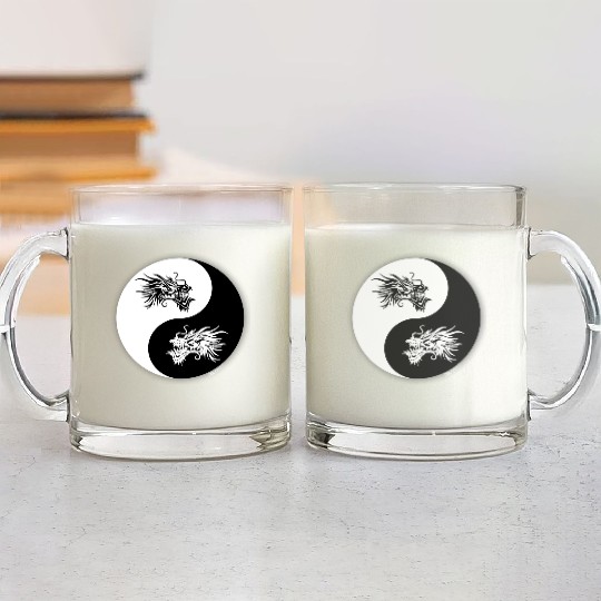 Yin and Yang Dragon Circle Glass Mugs