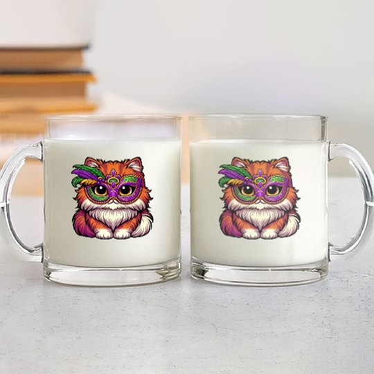 Mardi Gras Persian Cat, Dressed-up Cat Glass Mugs