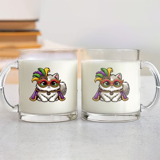 Mardi Gras Persian Cat, Masked Cat Costume Glass Mugs