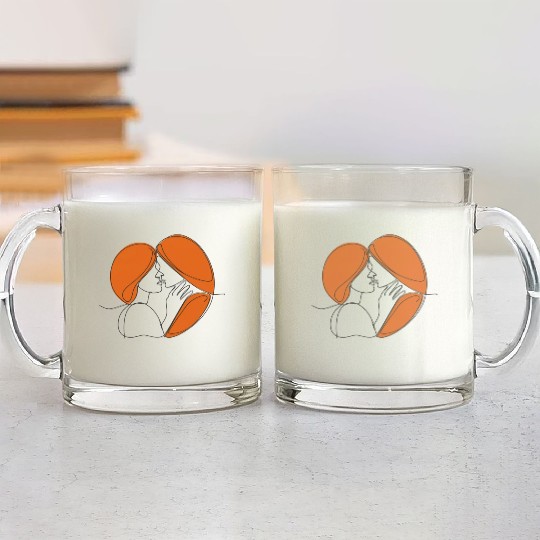 Elegant Lesbian Couple Kissing Line Drawing Glass Mugs