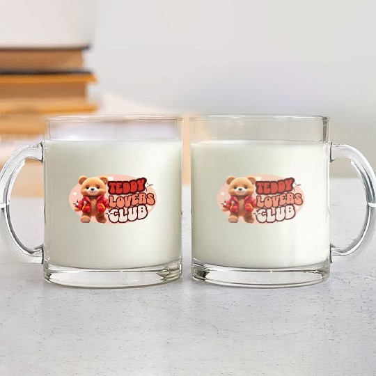 Cute Teddy personified with red jacket Glass Mugs