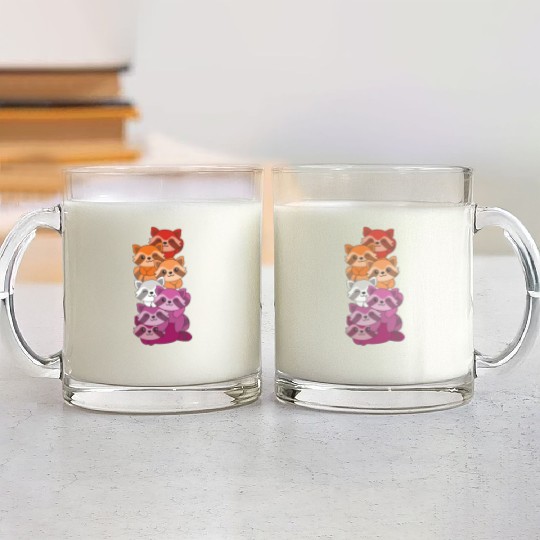 Lesbian Flag Pride Lgbtq Cute Raccoon Glass Mugs