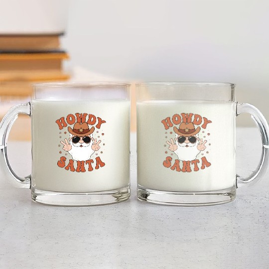 Howdy Santa Peace Christmas Western Cowboy Claus Glass Mugs