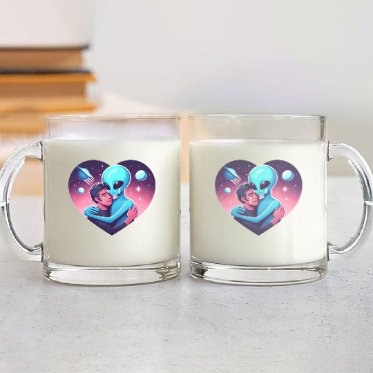 Heartwarming Embrace: Human and Alien Glass Mugs