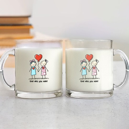 Stick Figure Lesbian Lovers Love Who You Want Glass Mugs