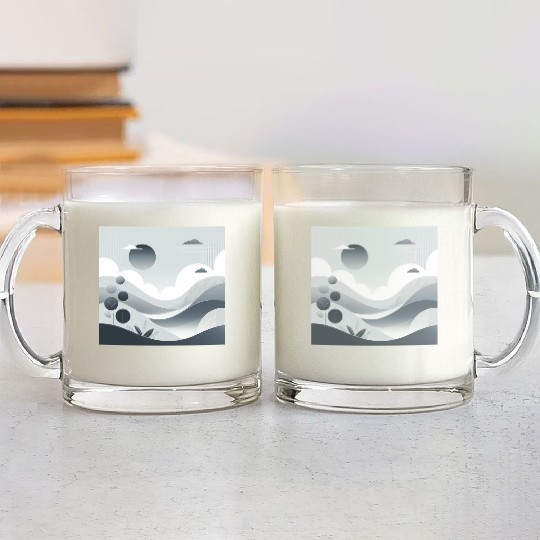 "Tranquil Monochrome Horizon" Glass Mugs