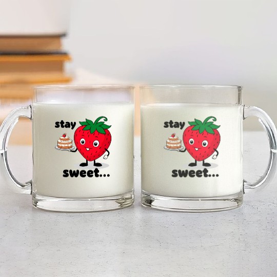 strawberry smile remains sweet Glass Mugs