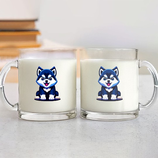 Cute Husky Puppy Illustration Glass Mugs