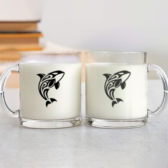 Jumping Orca T Tattoo Style Glass Mugs