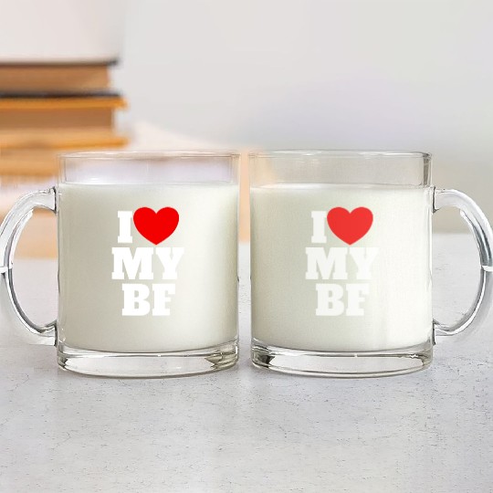 I Love My BF Red Heart Matching Couple Boyfriend Glass Mugs