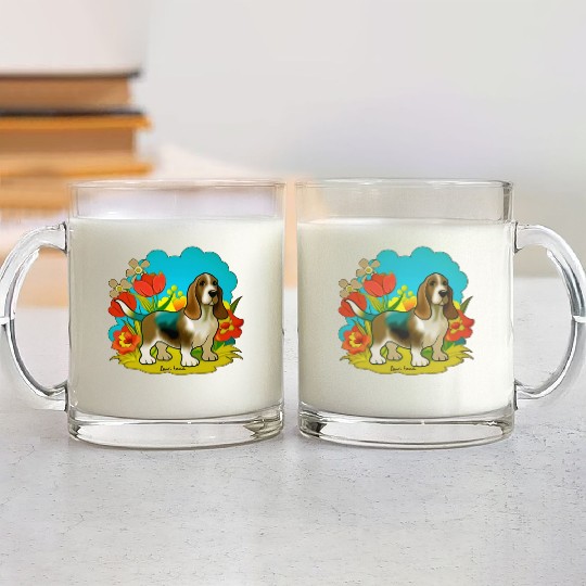A sweet basset hound dog Glass Mugs