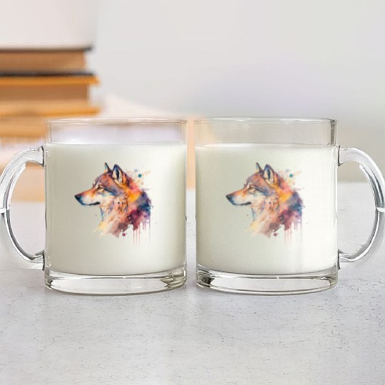 Wolf Print, Cosmic Wolves, Animal Print, Cosmos Glass Mugs