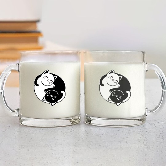 Yin and Yang Cats Glass Mugs
