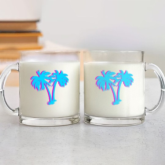 Tropical and Aesthetic Beach Vaporwave Palm Tree Glass Mugs