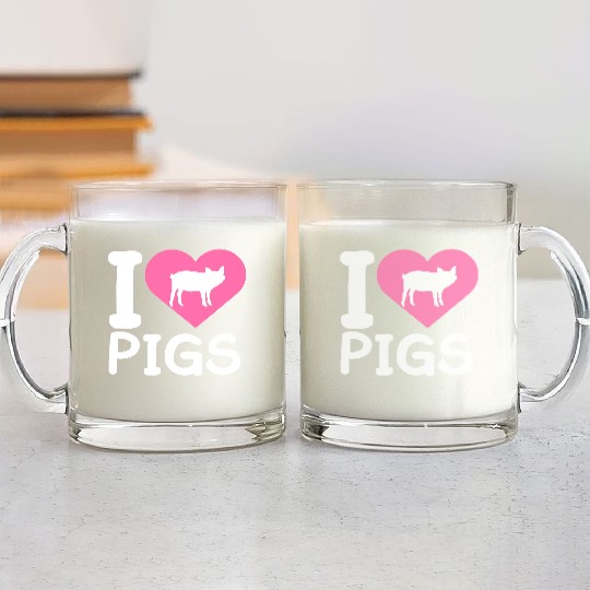 I Love Pigs pig heart piggy piglet silhouette Glass Mugs