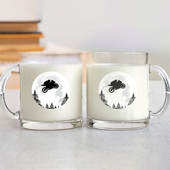 Flying MotoGP Motorbike Over the Moon Glass Mugs