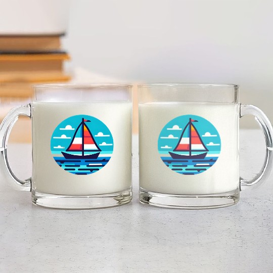 Sailboat on the ocean Glass Mugs