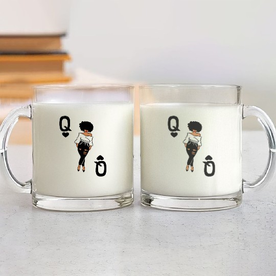 Punky's Queen Heart Card Sexy Afro Lady Heels Glass Mugs