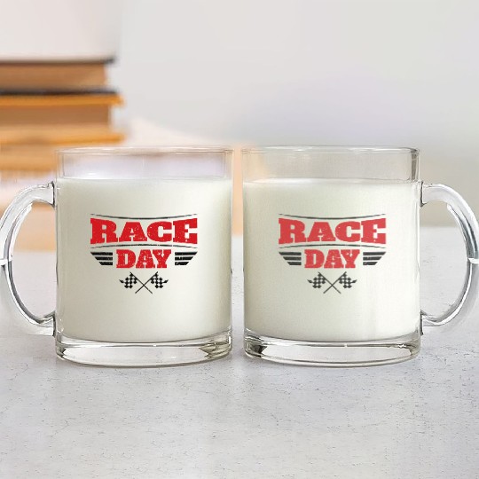 Race Day Car Racing Checkered Flag Glass Mugs