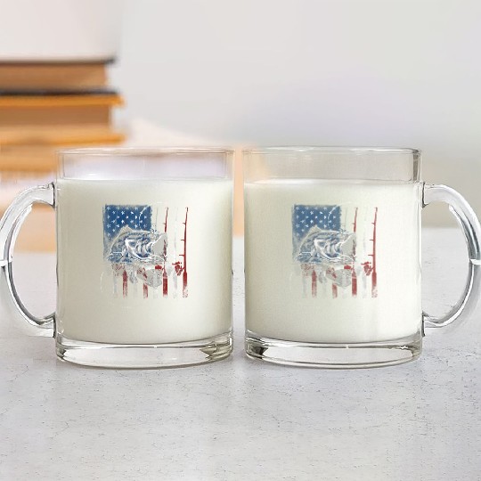 Fishing US Flag Vintage Bass Fisherman Gift Glass Mugs