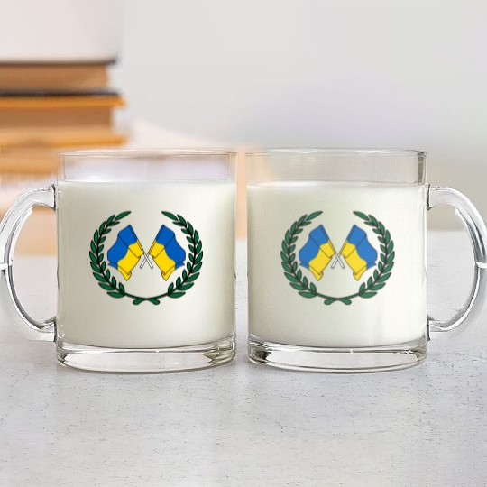 Flags Ukraine in laurel wreath Glass Mugs