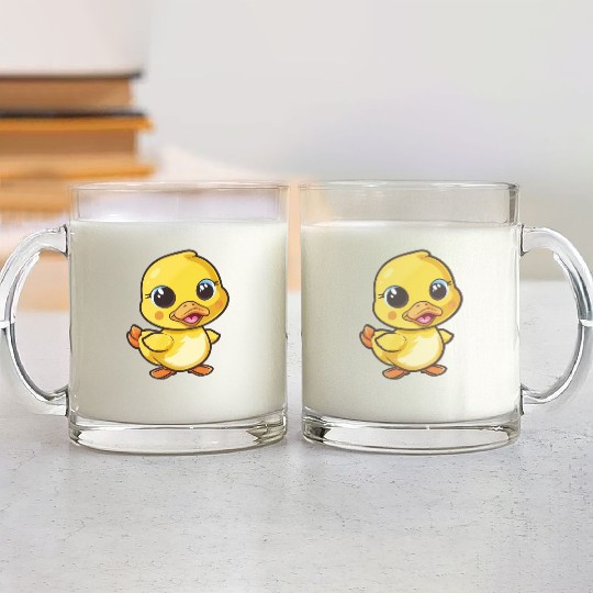 Adorable Yellow Duckling Happy Dance Glass Mugs