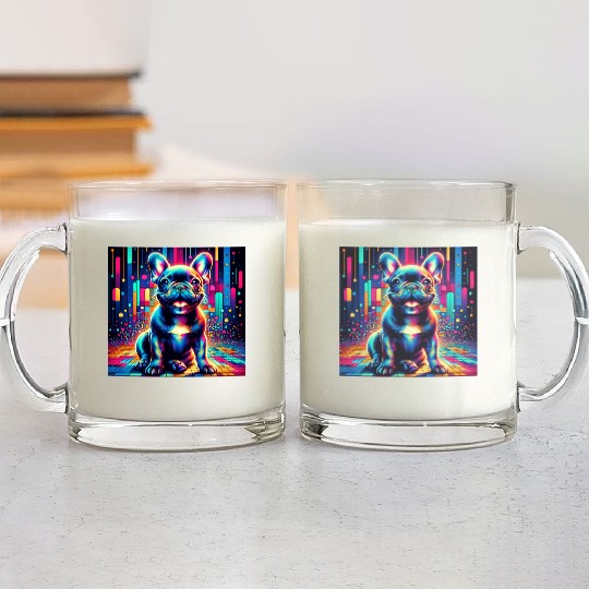 French Bulldog Neon Art Glass Mugs