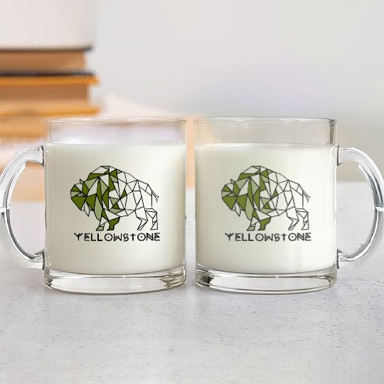 Army Green YStone Bison Design Glass Mugs