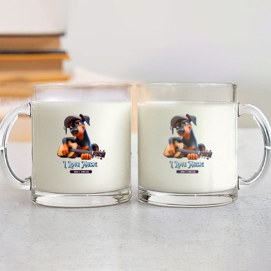 dog playing guitar Glass Mugs