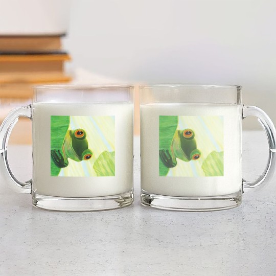 Cute Green Frog Peeping out From Behind Lily Pad Glass Mugs