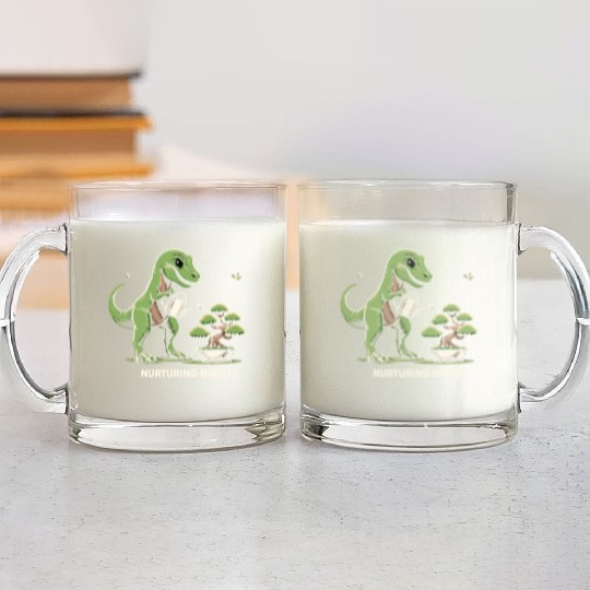T-Rex Dinosaur Gardener Bonsai Master Gardening Glass Mugs