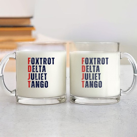 FOXTROT DELTA JULIET TANGO WHITE Glass Mugs