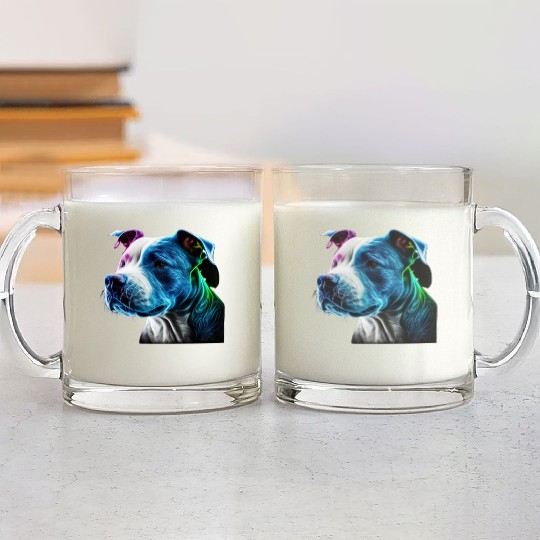 3D Neon Bluenose Pitbull Face Glass Mugs