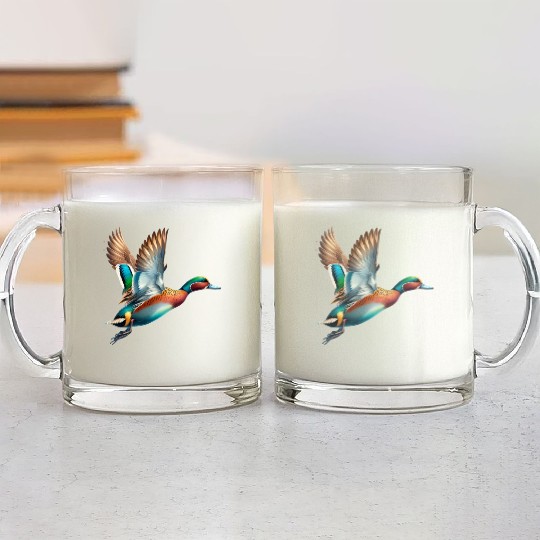 Chestnut Teal in Flight Glass Mugs