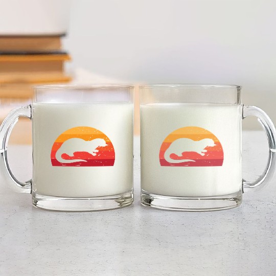 Sea Otter Sunset Retro Cute Lutra Animal Lover Fun Glass Mugs