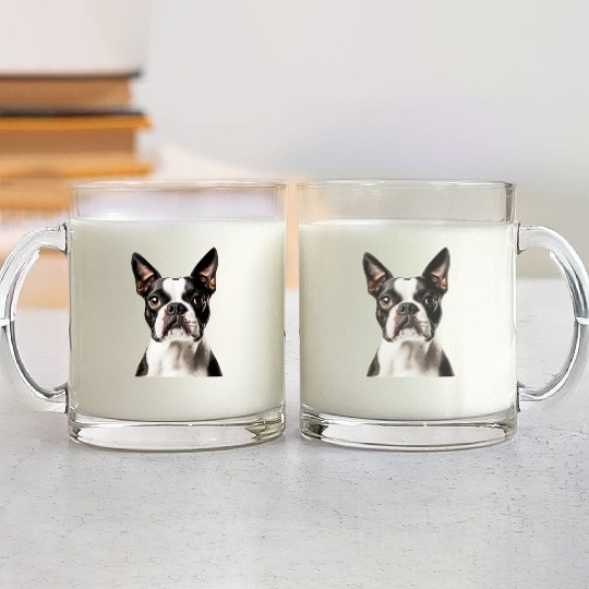 Cute Boston Terrier Dog Face, Adorable Pet Lover Glass Mugs