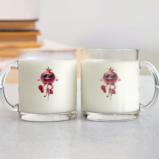 Pomegranate Cycling On Bike Realistic Glass Mugs