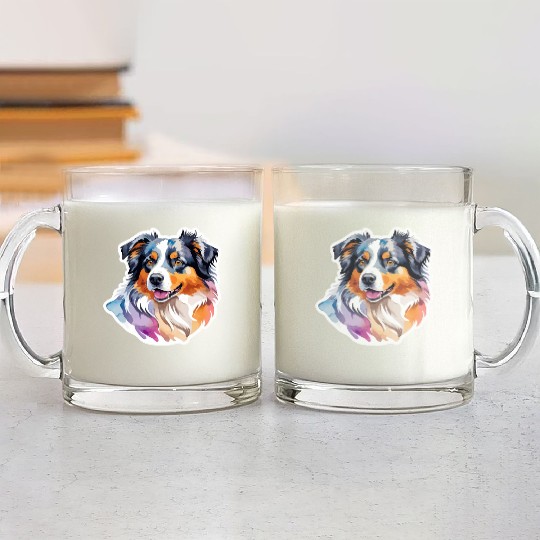 Australian Shepherd Watercolor Glass Mugs