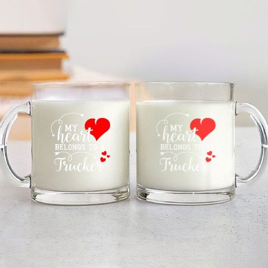 I Love My Trucker Husband Wife Gifts Valentines Glass Mugs