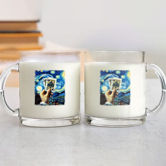 Blackjack Gambling Cards Starry Night Painting Glass Mugs